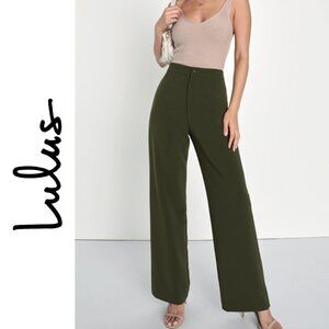 Lulu's | Olive Green High-Waisted Wide Leg Trouser Pants | XS